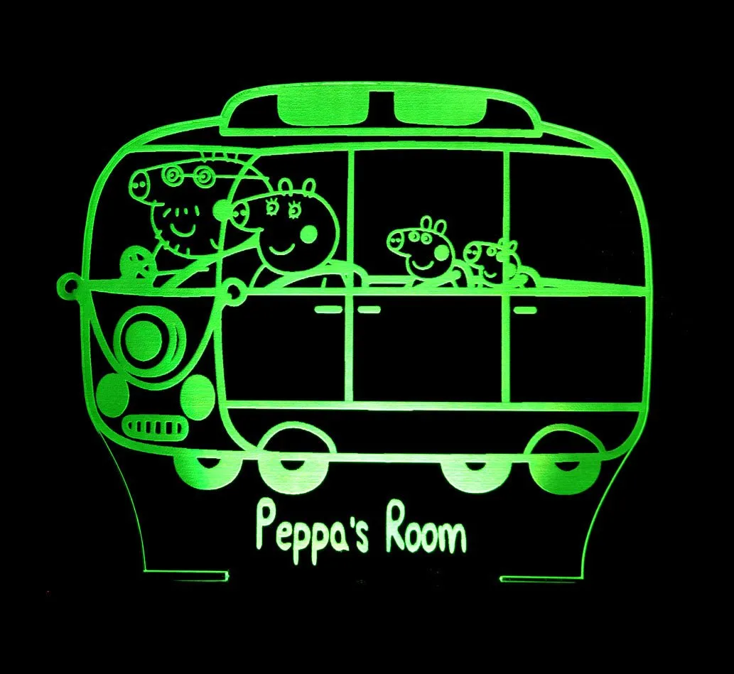 Peppa the Pig  Family Bus Personalised Name 3D LED Night Light Lamp