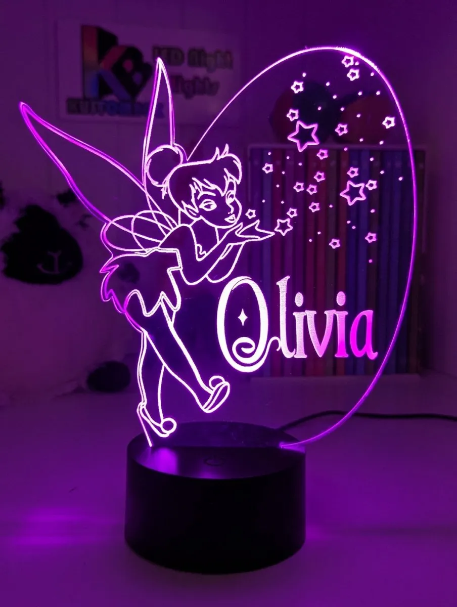Personalised Fairy Tinker Bell 3D LED Night Light Lamp