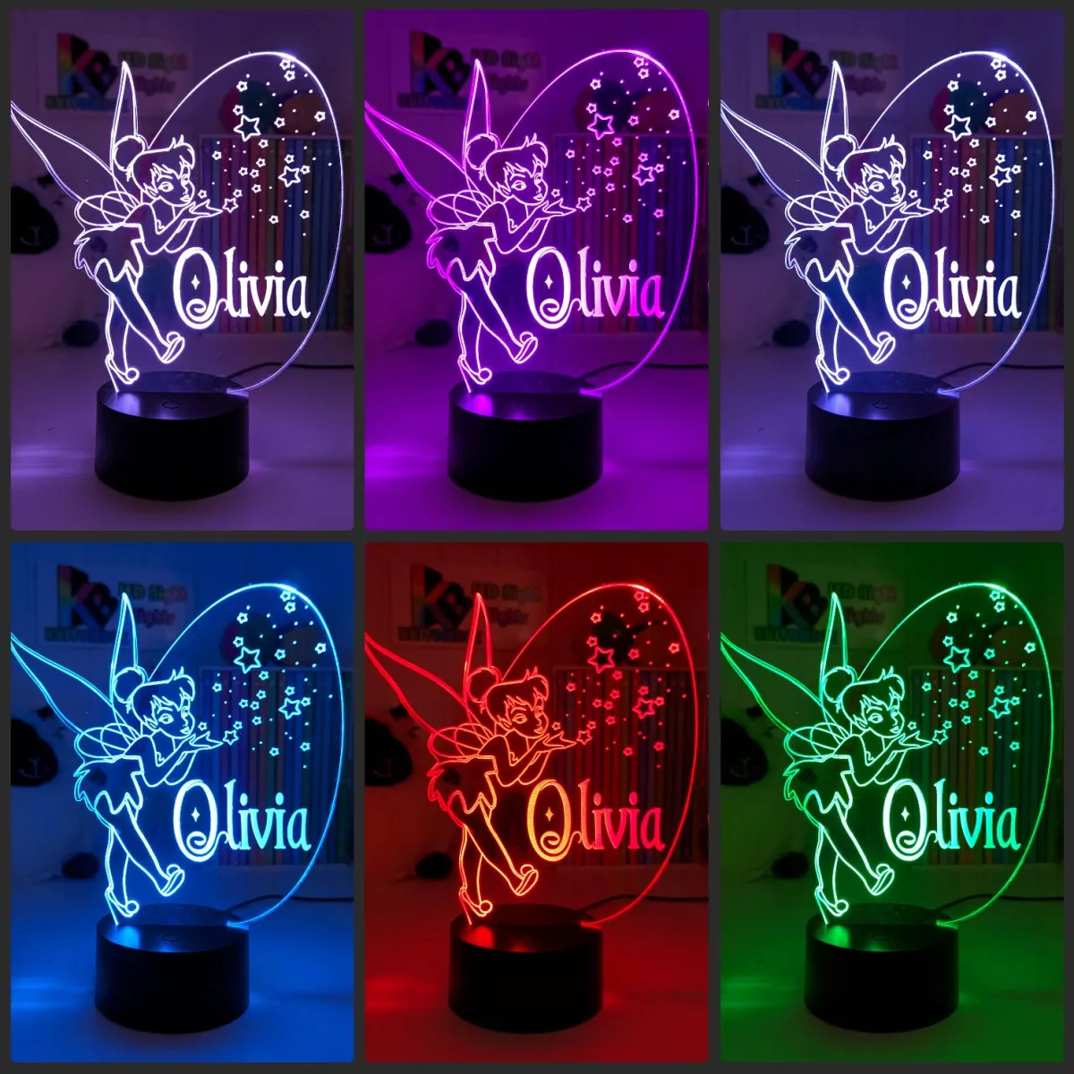Personalised Fairy Tinker Bell 3D LED Night Light Lamp