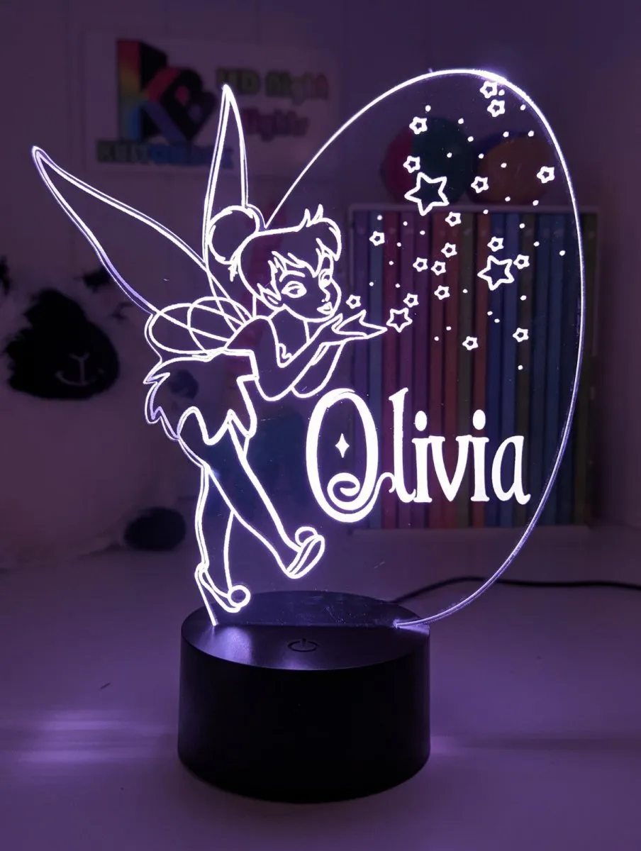 Personalised Fairy Tinker Bell 3D LED Night Light Lamp