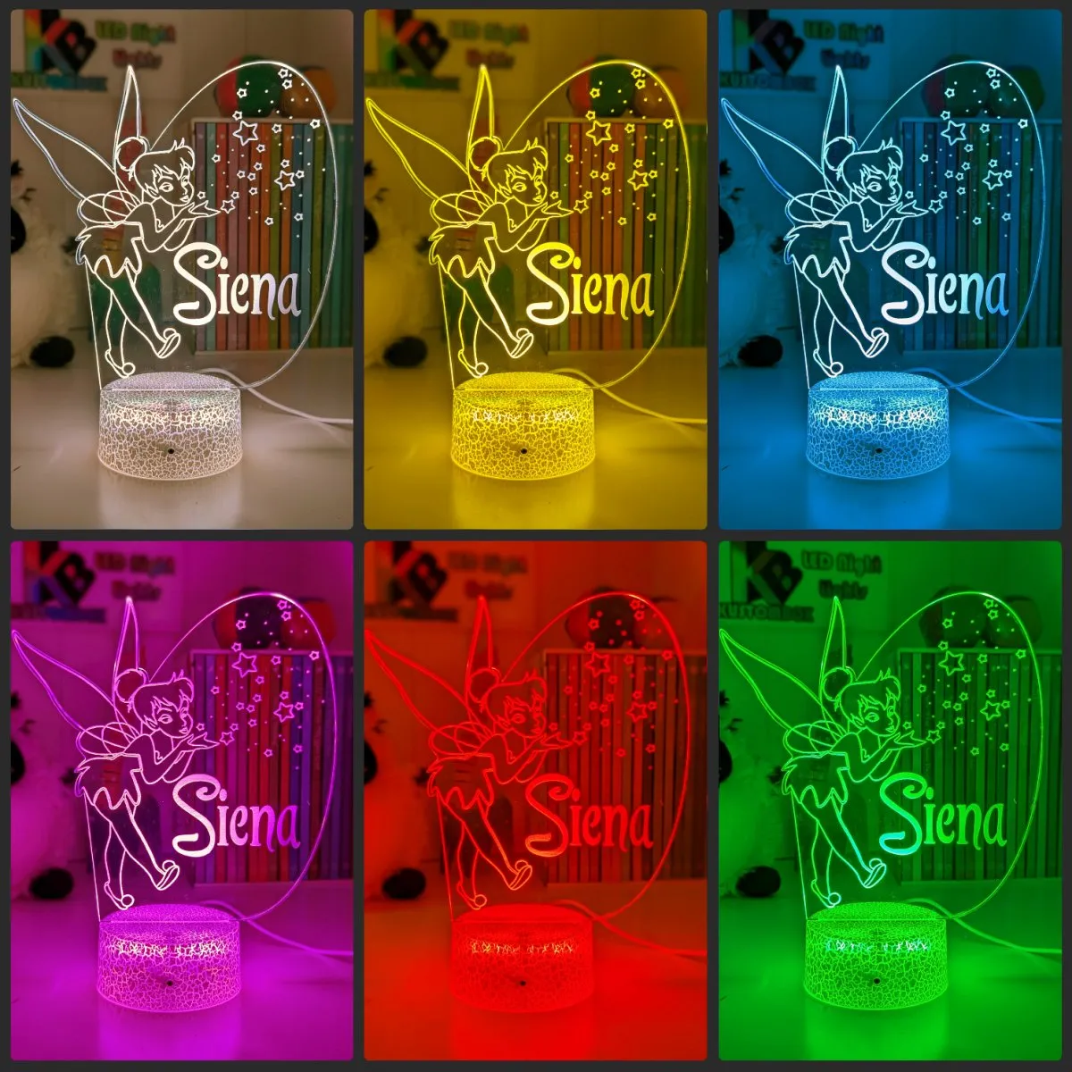 Personalised Fairy Tinker Bell 3D LED Night Light Lamp