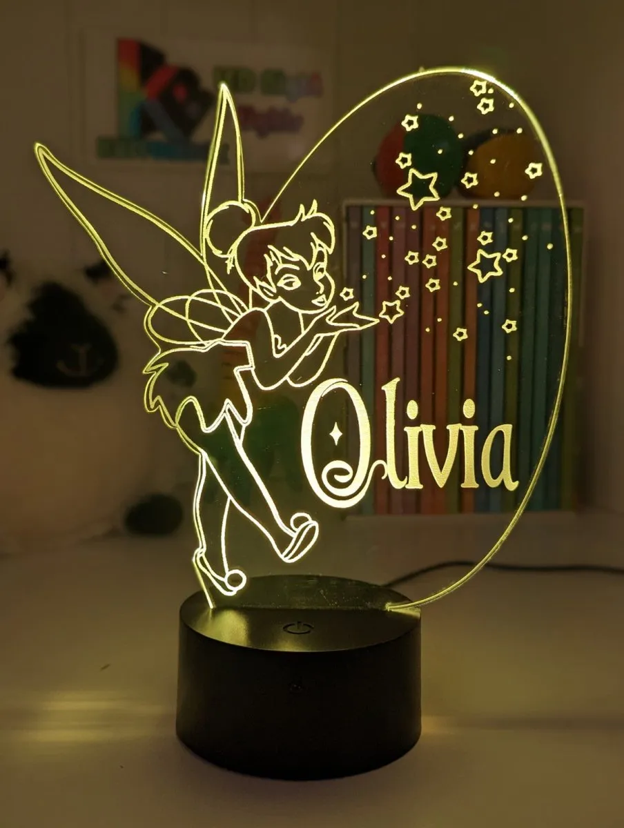 Personalised Fairy Tinker Bell 3D LED Night Light Lamp