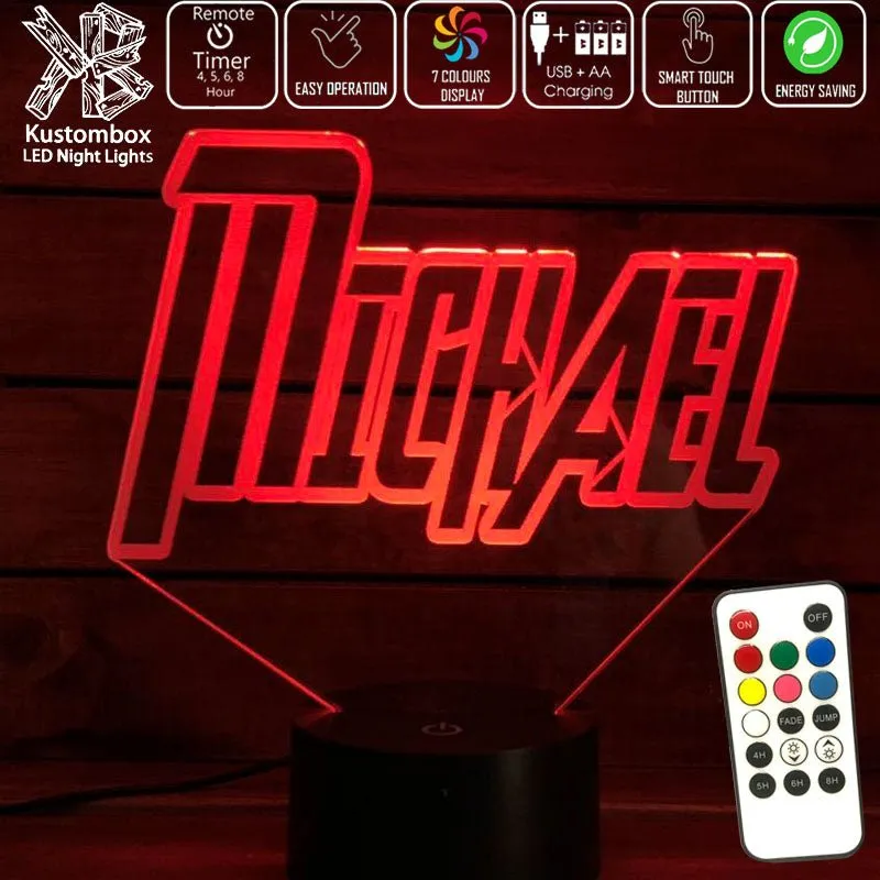 Personalised Name Avengers Font Theme 3D LED Night Light Lamp