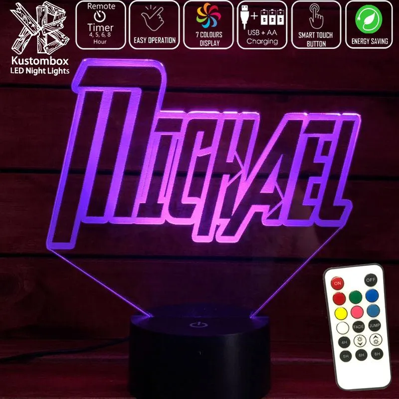 Personalised Name Avengers Font Theme 3D LED Night Light Lamp