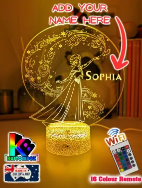 Personalised Name Elsa Snow Swirl Cartoon 3D LED Night Light Lamp
