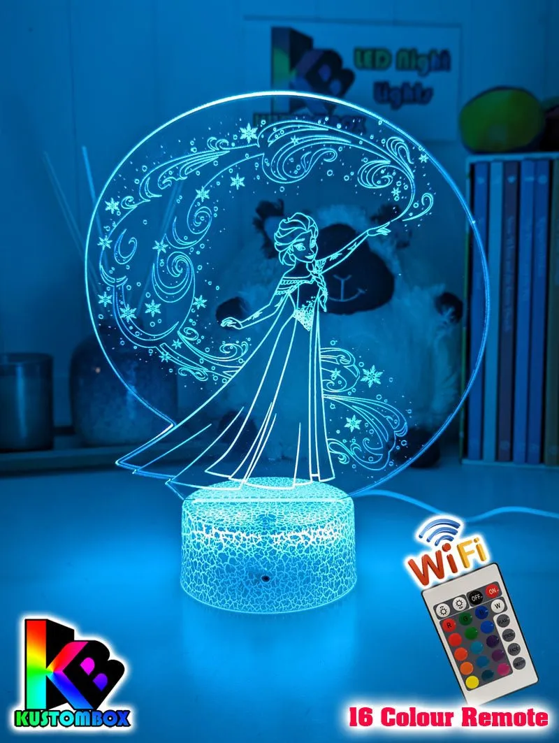Personalised Name Elsa Snow Swirl Cartoon 3D LED Night Light Lamp