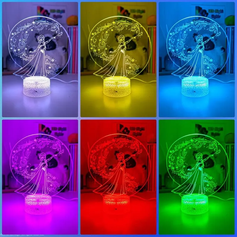 Personalised Name Elsa Snow Swirl Cartoon 3D LED Night Light Lamp