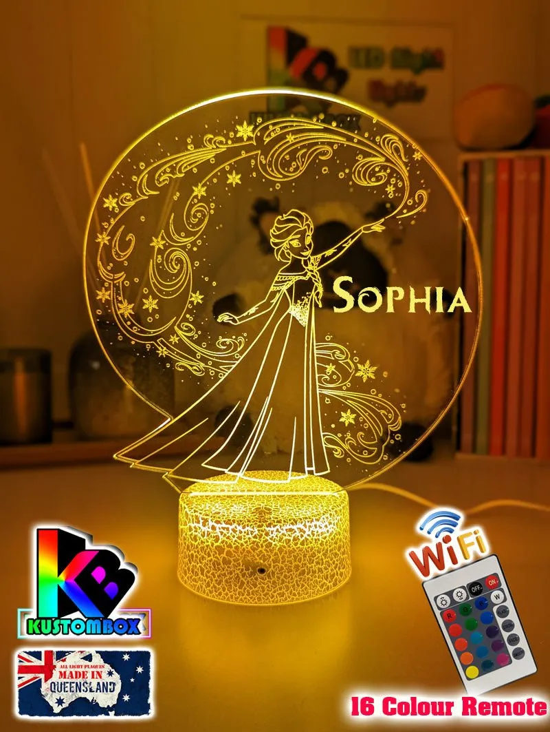 Personalised Name Elsa Snow Swirl Cartoon 3D LED Night Light Lamp