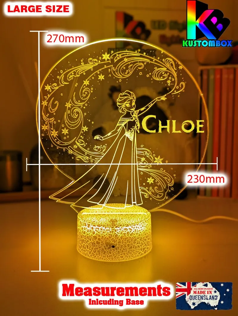 Personalised Name Elsa Snow Swirl Cartoon 3D LED Night Light Lamp