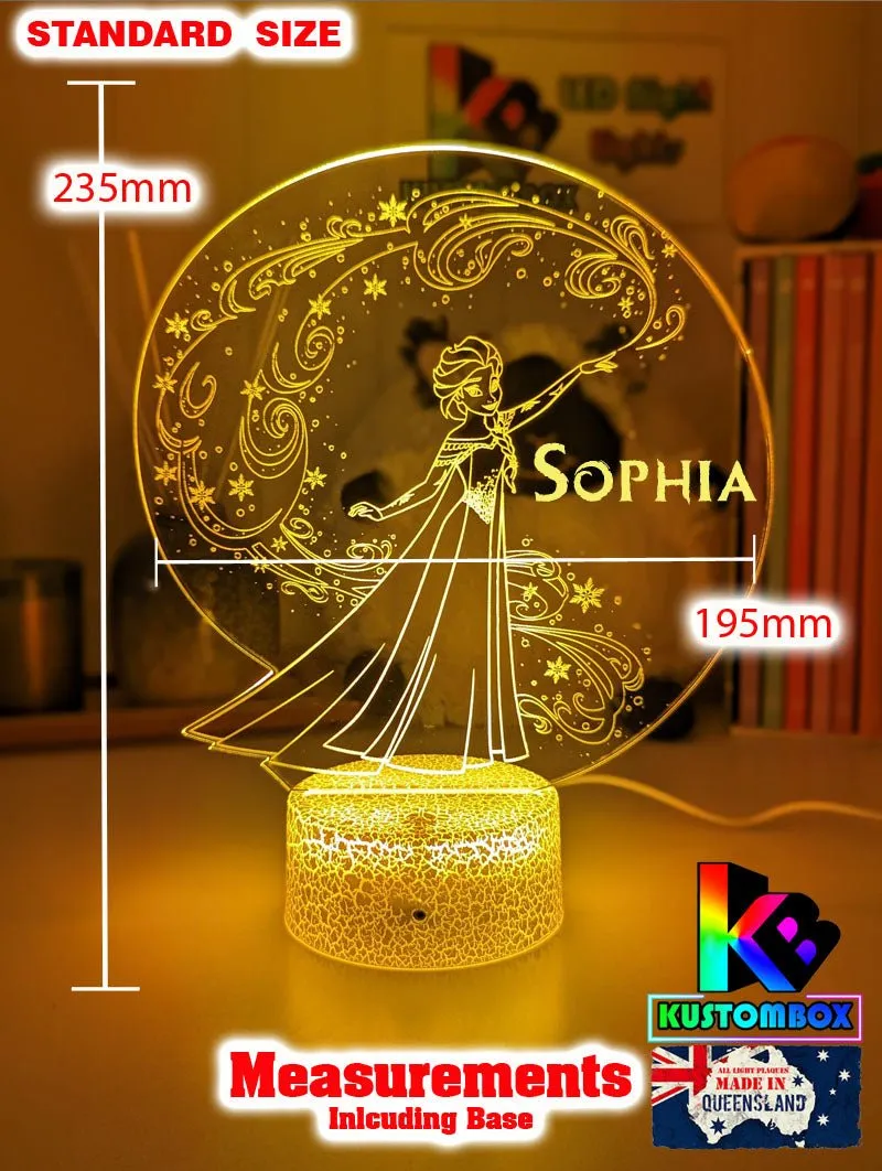 Personalised Name Elsa Snow Swirl Cartoon 3D LED Night Light Lamp