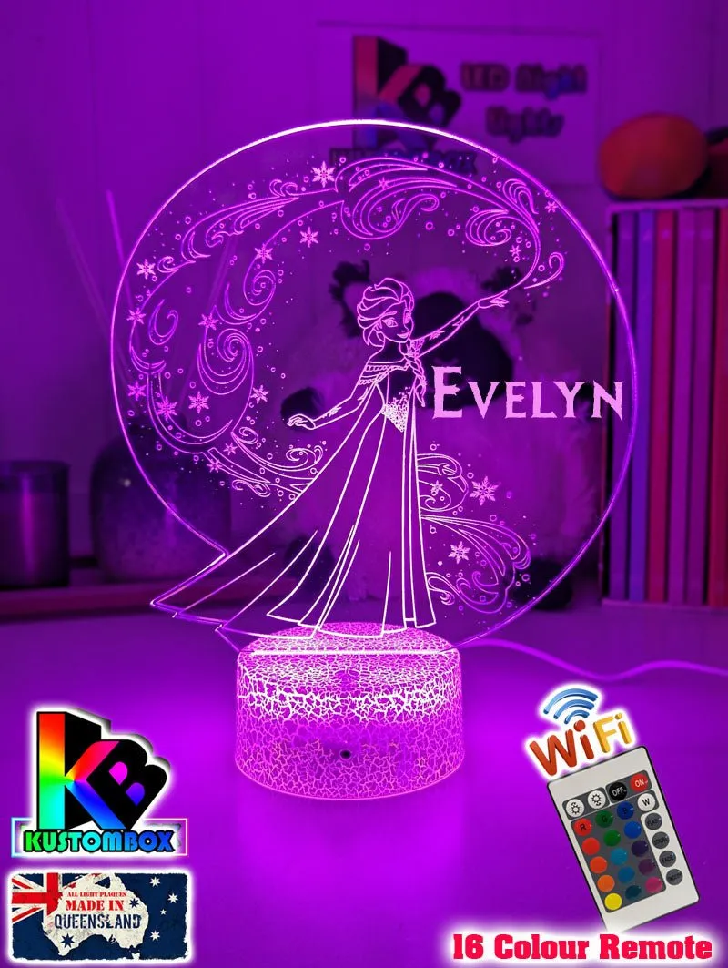 Personalised Name Elsa Snow Swirl Cartoon 3D LED Night Light Lamp