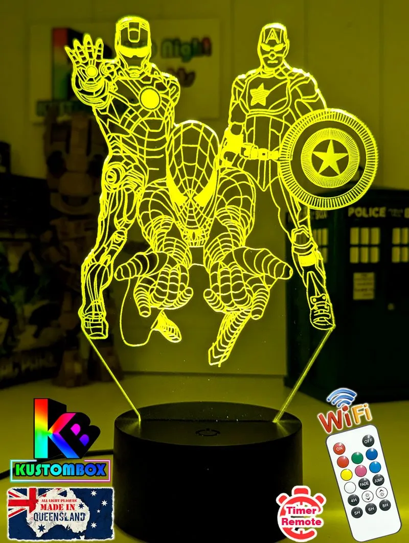 Personalised Name Iron, Spider Man, Captain America Super Hero 3D LED Night Light