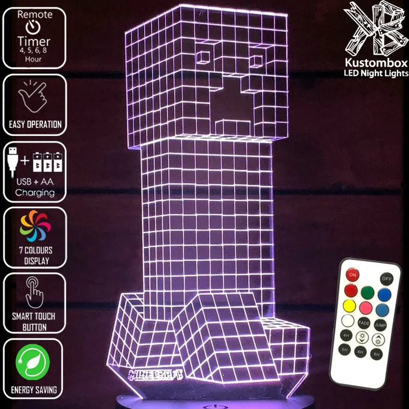 Personalised Name Light Gamer Creeper  3D LED Night Light Lamp