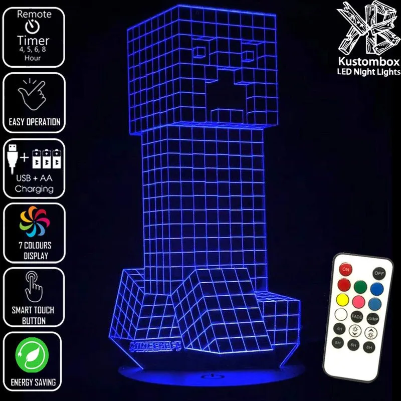 Personalised Name Light Gamer Creeper  3D LED Night Light Lamp