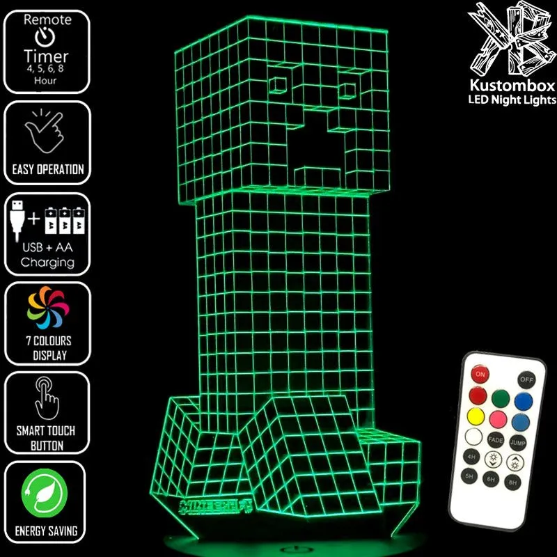 Personalised Name Light Gamer Creeper  3D LED Night Light Lamp