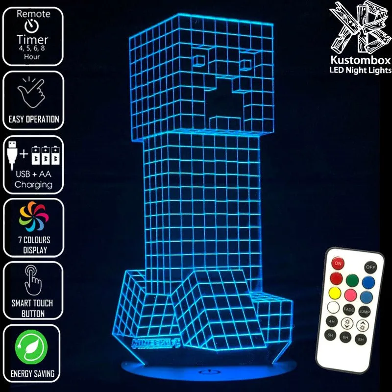 Personalised Name Light Gamer Creeper  3D LED Night Light Lamp