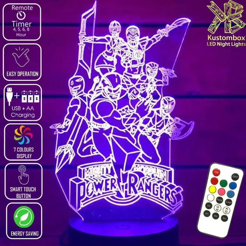 Power Rangers Personalised 3D LED Night Light Lamp