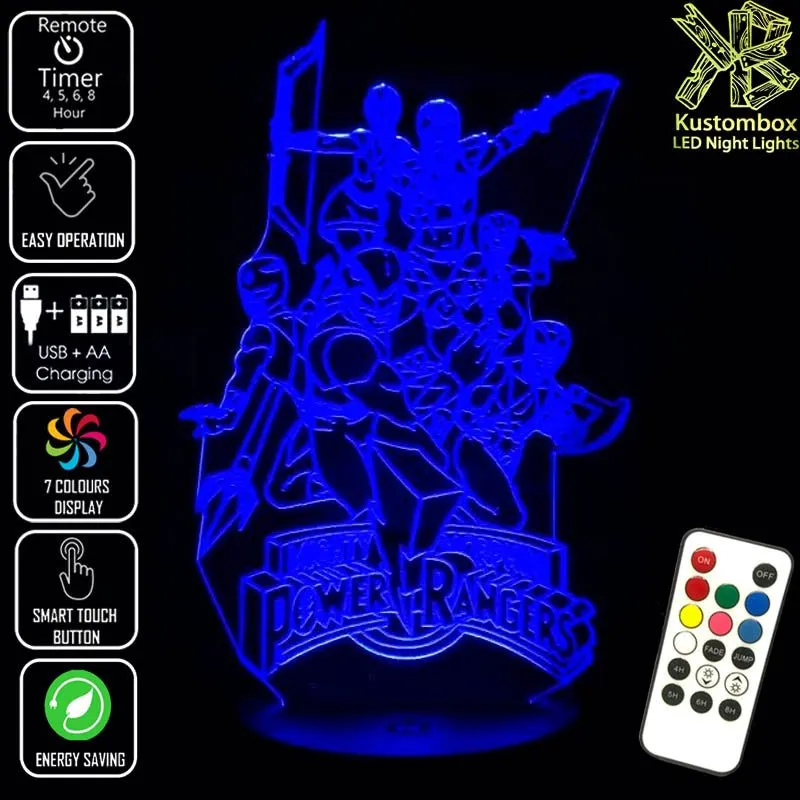 Power Rangers Personalised 3D LED Night Light Lamp
