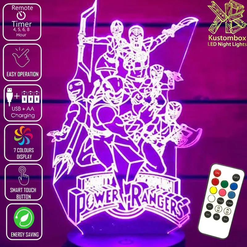Power Rangers Personalised 3D LED Night Light Lamp