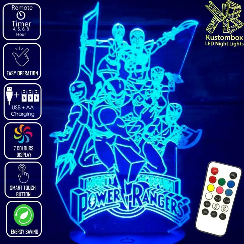 Power Rangers Personalised 3D LED Night Light Lamp