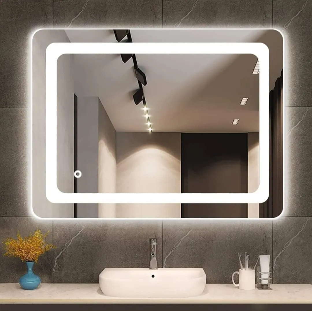 Premium Wall Mounted Rectangular Backlit Digital Led Mirror with Touch Sensor | Bathroom Mirror with Led Lights | Stylish Long Mirror for Bedroom Washbasin Lighting Mirror (Triple Light, 18 x 15 Inch)