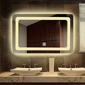 Premium Wall Mounted Rectangular Backlit Digital Led Mirror with Touch Sensor | Bathroom Mirror with Led Lights | Stylish Long Mirror for Bedroom Washbasin Lighting Mirror (Triple Light, 18 x 15 Inch)