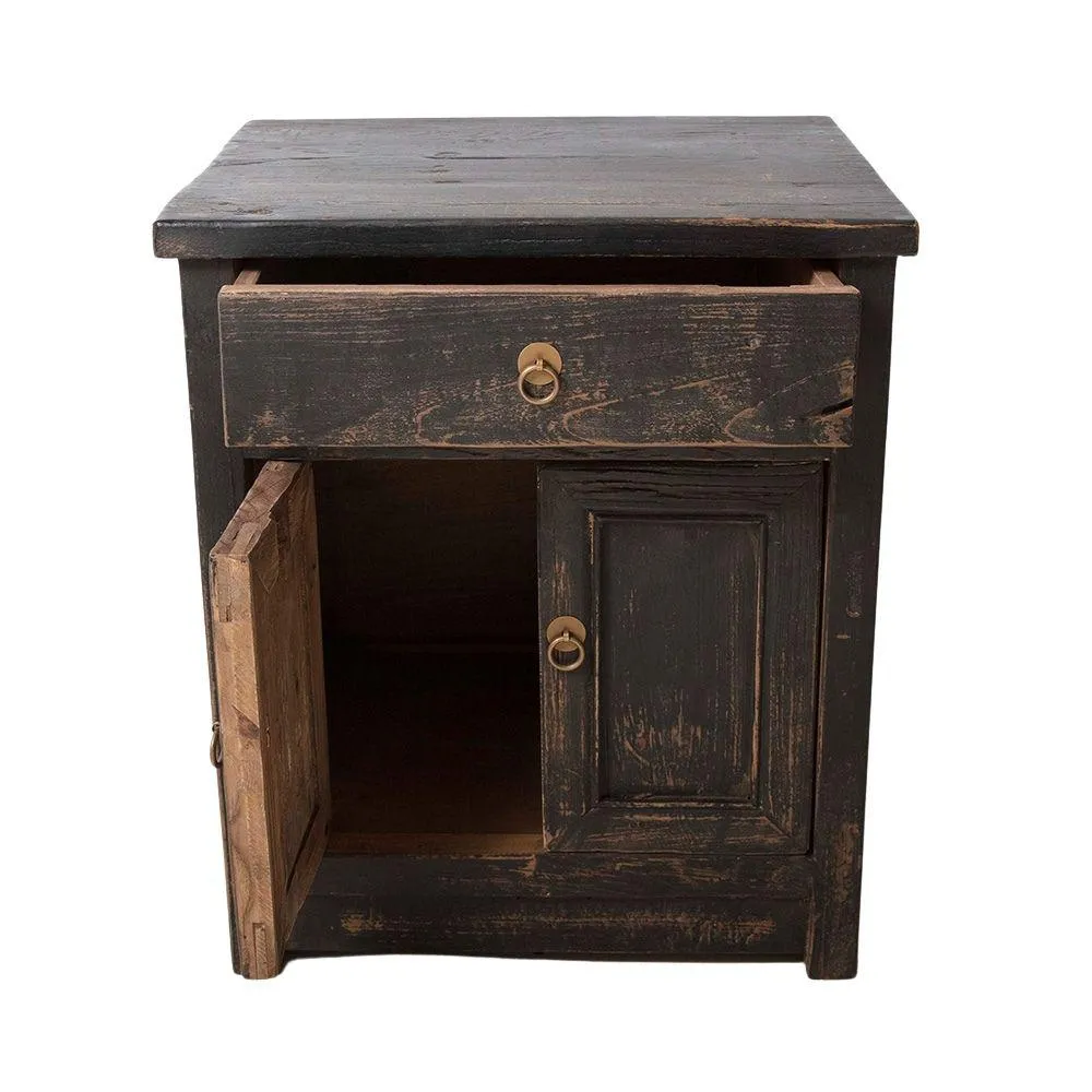 Priya Black Elm Rustic Bedside Table with Drawer