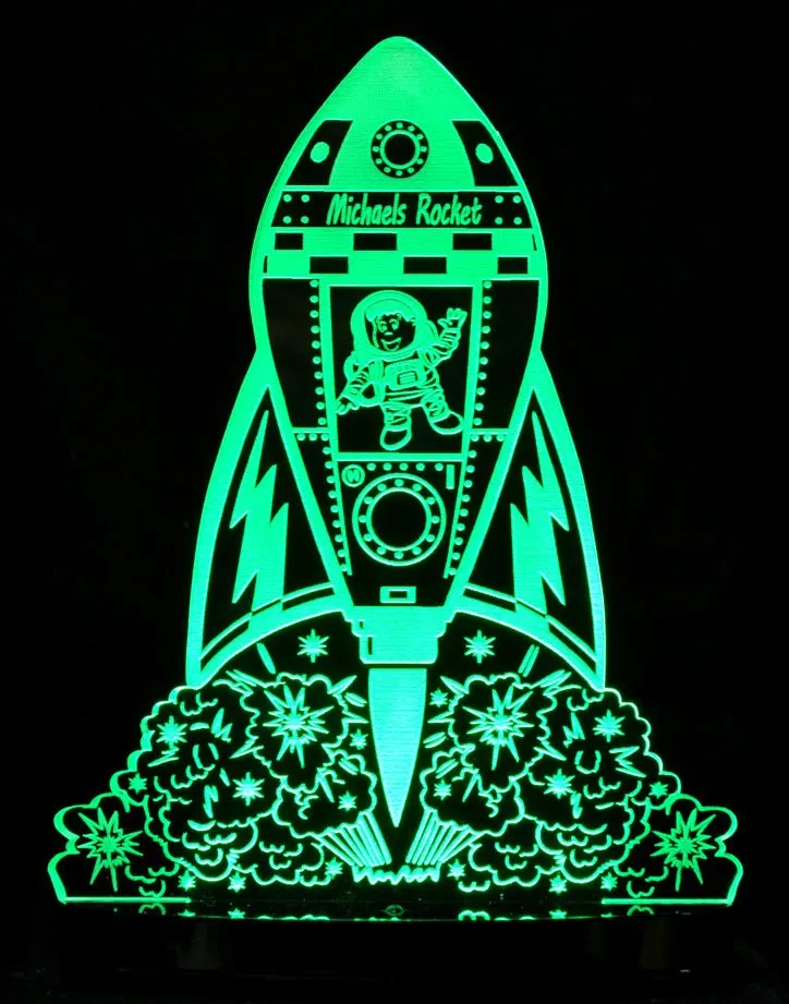 Rocket Space Ship Personalised Name 3D LED Night Light Lamp