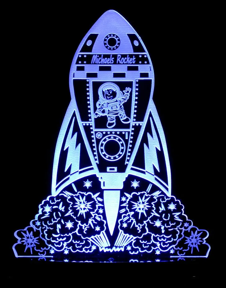 Rocket Space Ship Personalised Name 3D LED Night Light Lamp