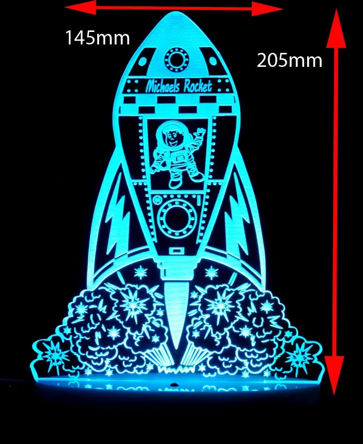 Rocket Space Ship Personalised Name 3D LED Night Light Lamp