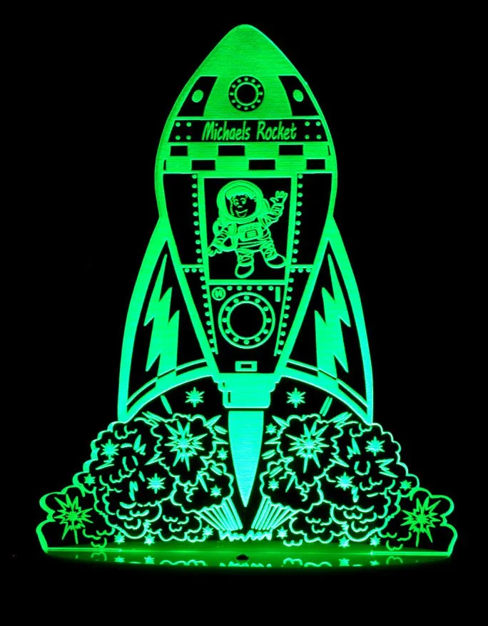 Rocket Space Ship Personalised Name 3D LED Night Light Lamp