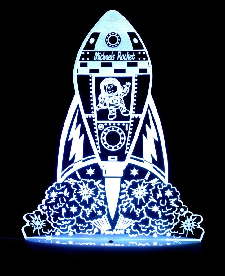 Rocket Space Ship Personalised Name 3D LED Night Light Lamp