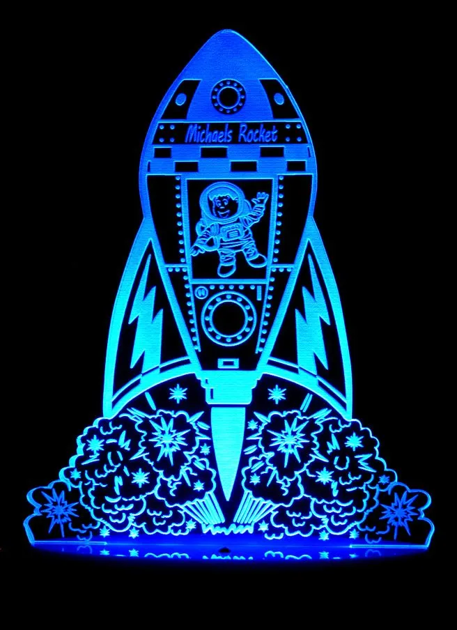 Rocket Space Ship Personalised Name 3D LED Night Light Lamp