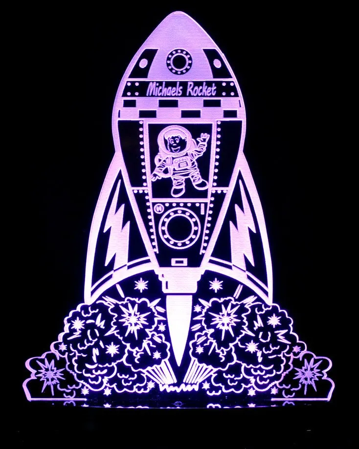 Rocket Space Ship Personalised Name 3D LED Night Light Lamp