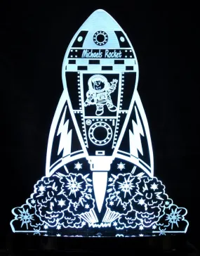 Rocket Space Ship Personalised Name 3D LED Night Light Lamp
