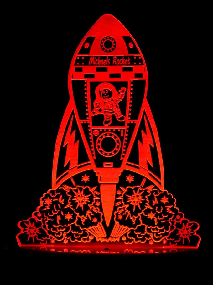 Rocket Space Ship Personalised Name 3D LED Night Light Lamp