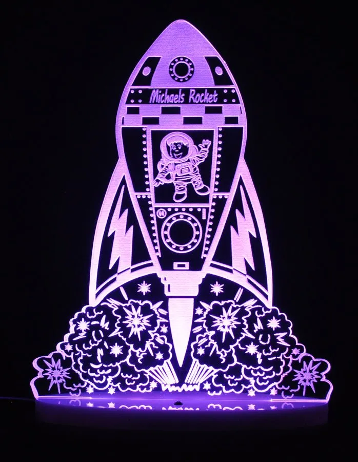 Rocket Space Ship Personalised Name 3D LED Night Light Lamp