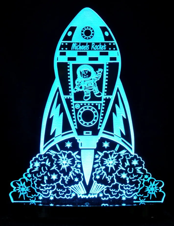 Rocket Space Ship Personalised Name 3D LED Night Light Lamp