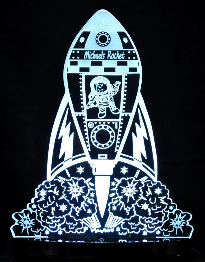 Rocket Space Ship Personalised Name 3D LED Night Light Lamp