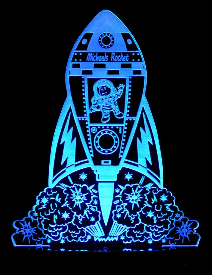 Rocket Space Ship Personalised Name 3D LED Night Light Lamp