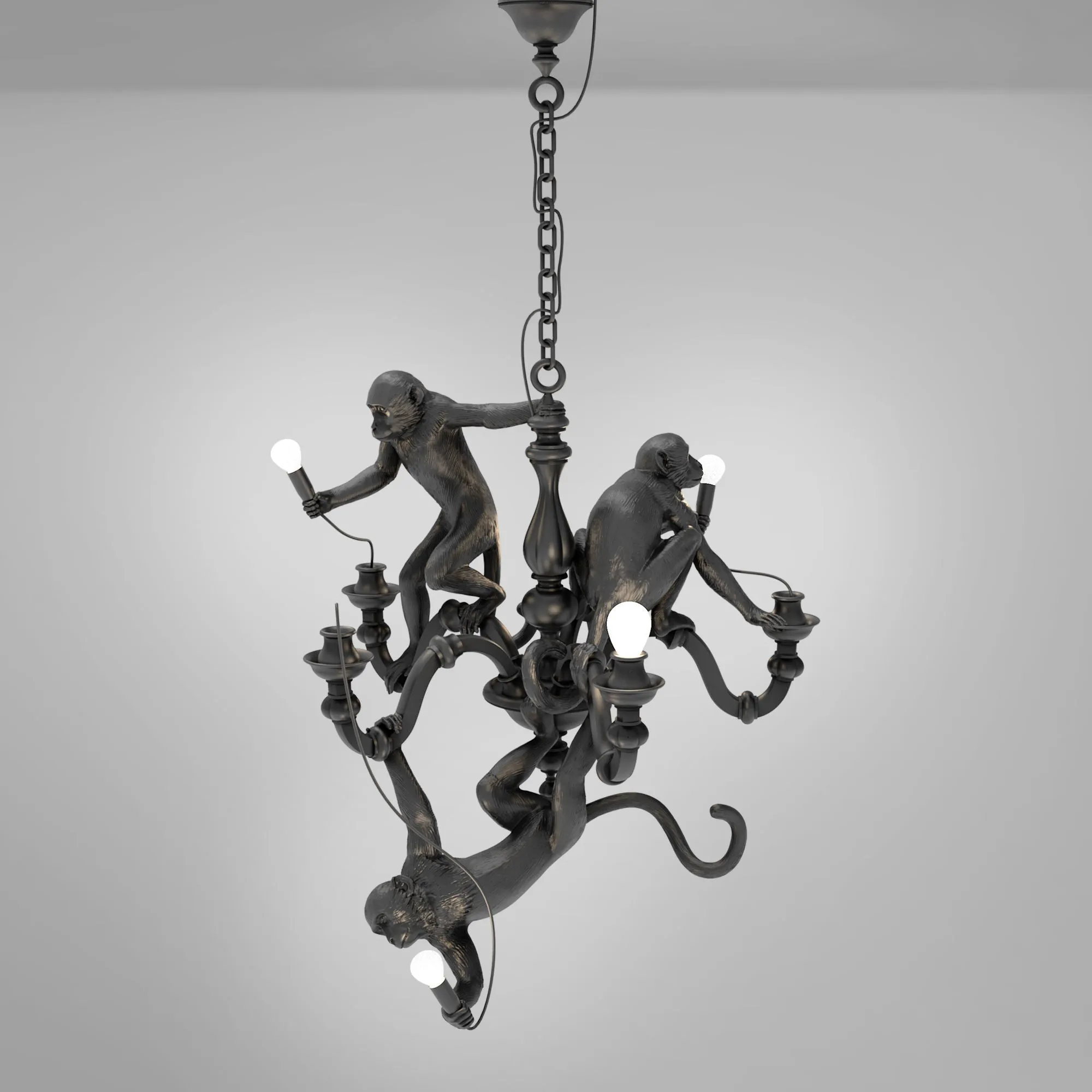Seletti Monkey Chandelier Pendant Light Black
