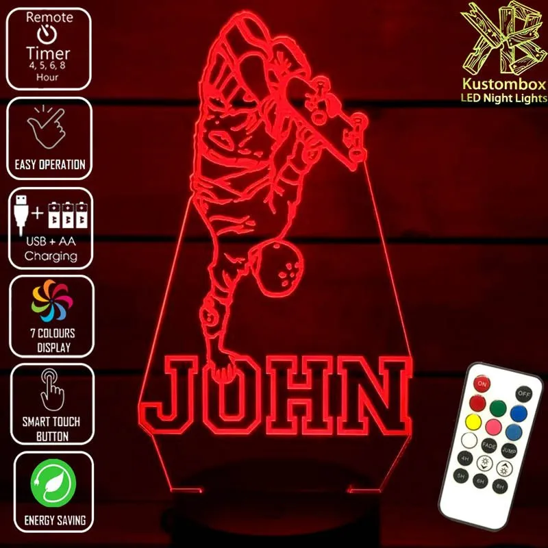 Skate Board Rider Personalised Name 3D LED Night Light Lamp
