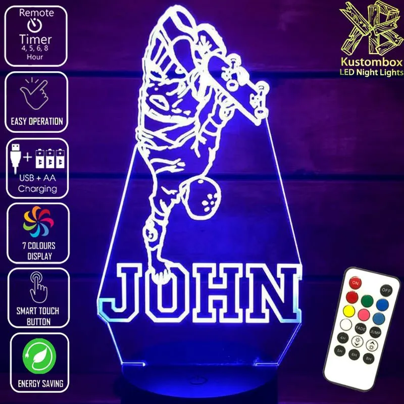 Skate Board Rider Personalised Name 3D LED Night Light Lamp