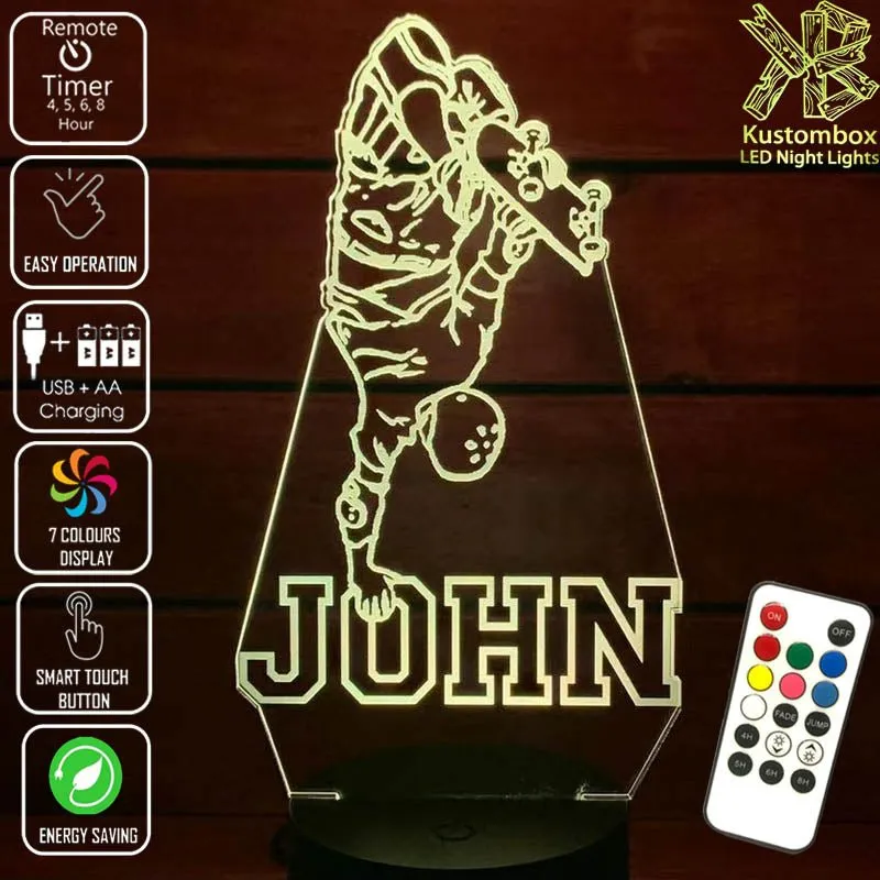 Skate Board Rider Personalised Name 3D LED Night Light Lamp