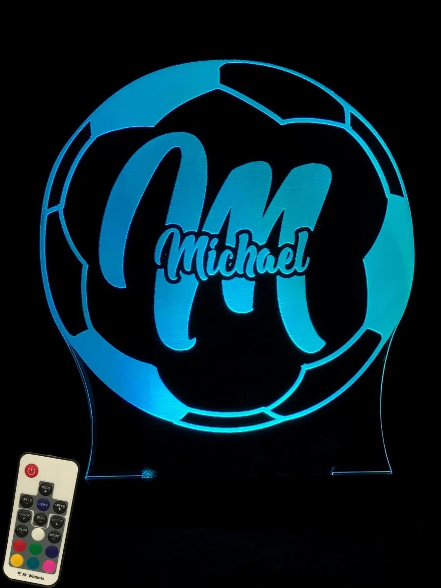 Soccer Football Personalised Name 3D LED Night Light Lamp
