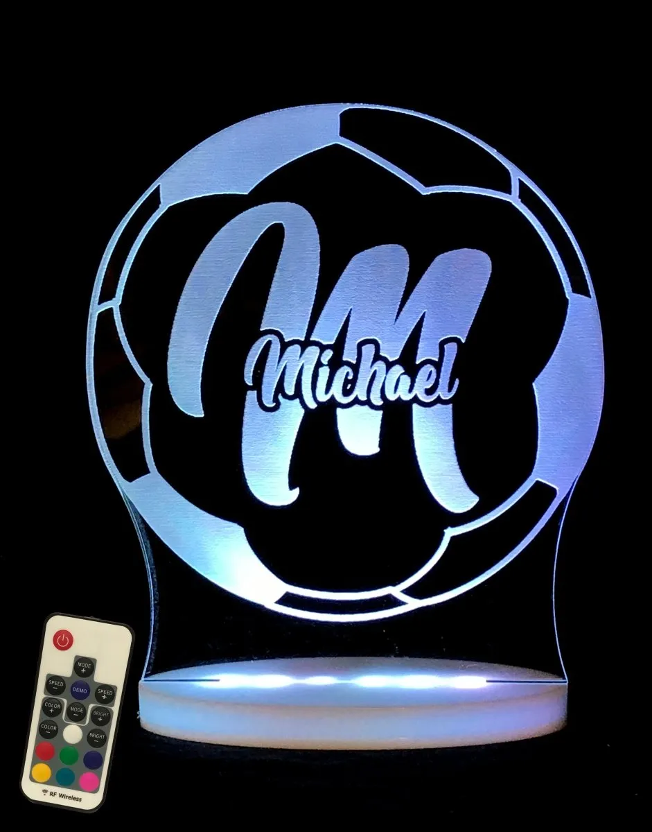 Soccer Football Personalised Name 3D LED Night Light Lamp