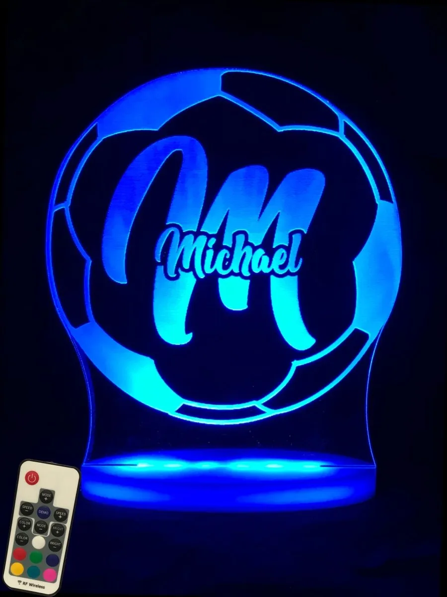 Soccer Football Personalised Name 3D LED Night Light Lamp