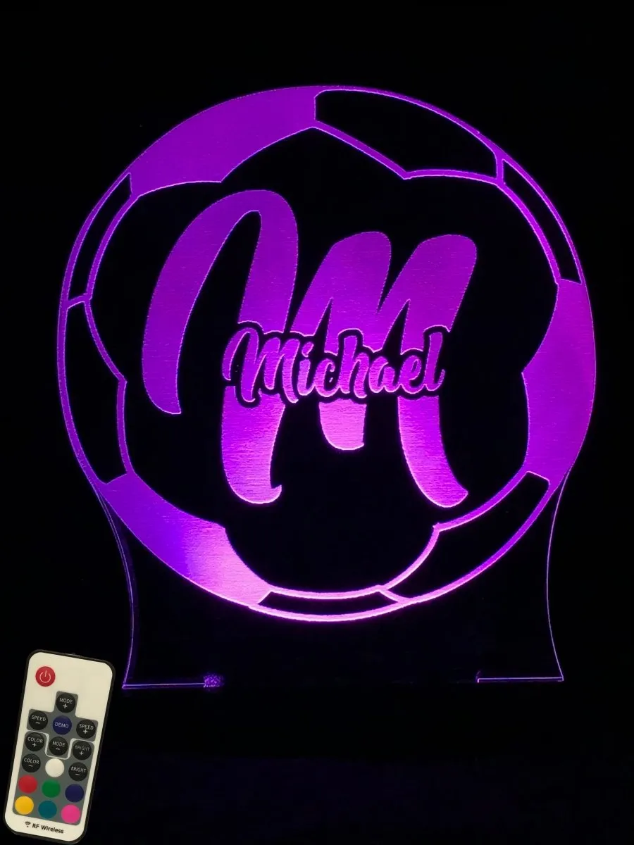 Soccer Football Personalised Name 3D LED Night Light Lamp