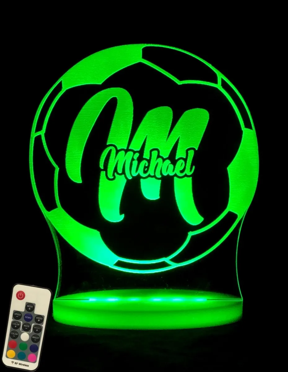 Soccer Football Personalised Name 3D LED Night Light Lamp