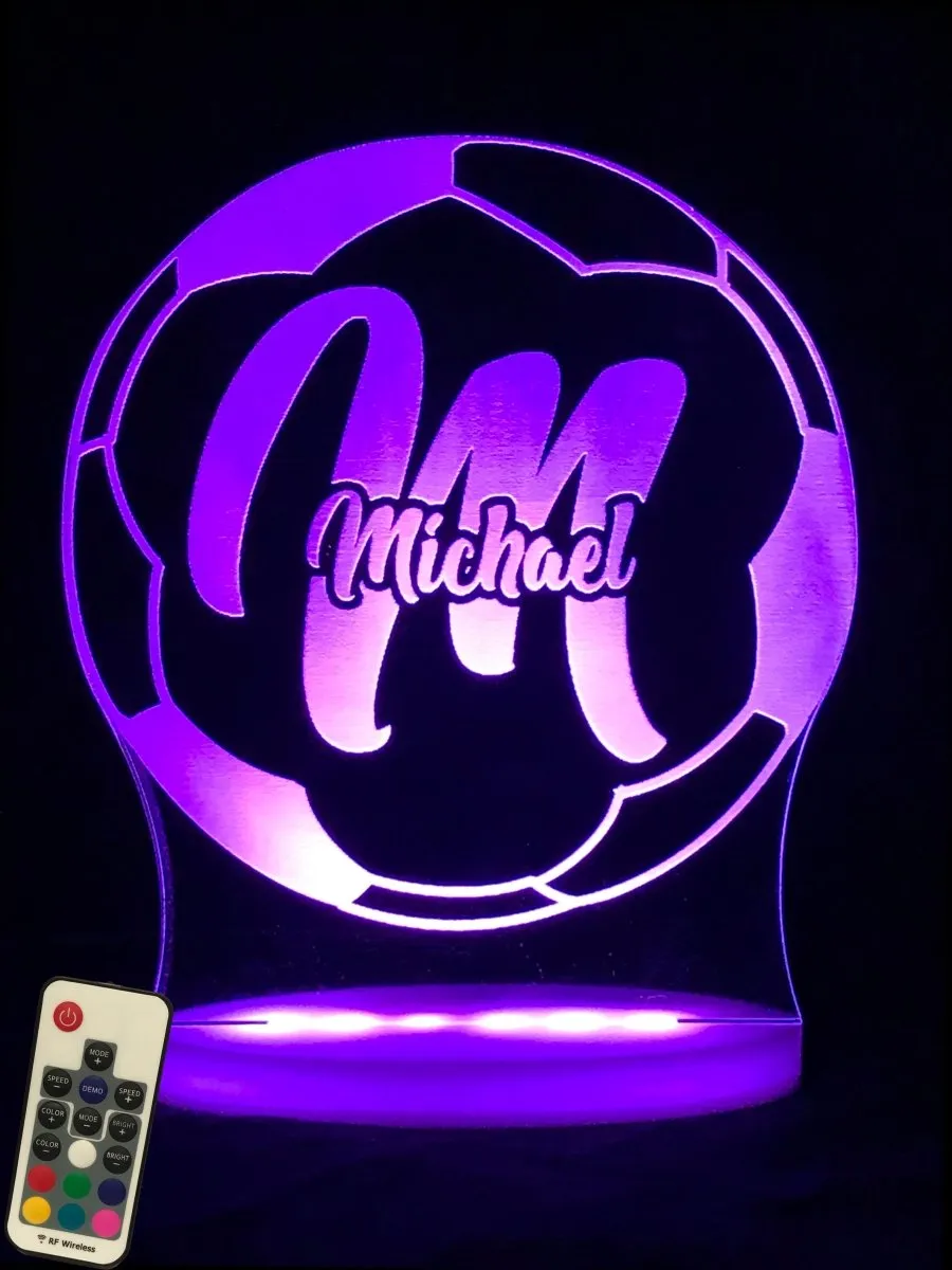 Soccer Football Personalised Name 3D LED Night Light Lamp